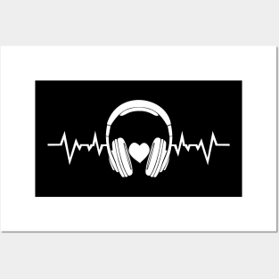 Music Heartbeat Sound Love Headphones Heart Rate Posters and Art